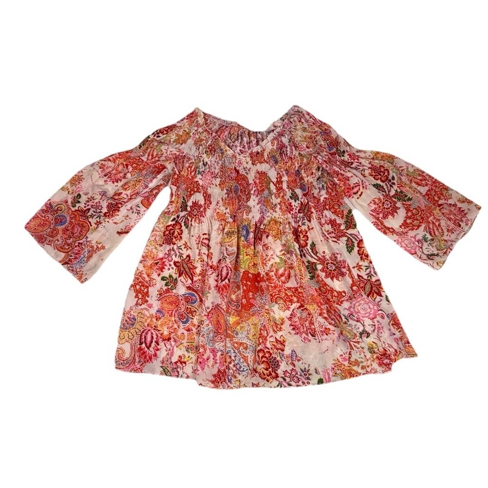 Floral & Ivy Peasant Blouse Bell Sleeves Boho Cottagecore Sheer Top Size S